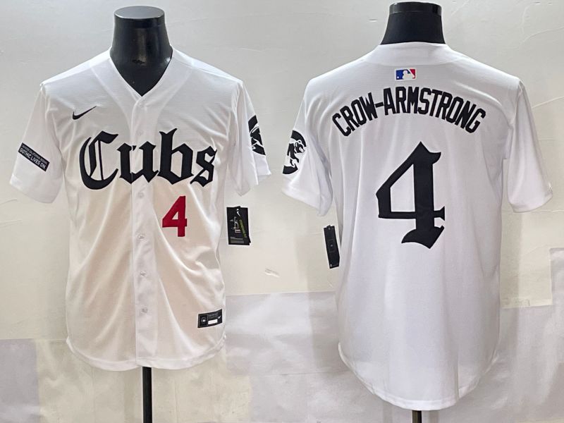 Men 2025 Chicago Cubs #4 Crow-Armstrong White Five generations Joint Name Nike MLB Jersey style 8